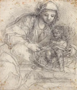 The Madonna and Child with a Carthusian Monk, (black chalk) The Madonna and Child with a Carthusian Monk, (black chalk)