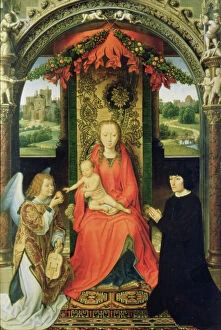 Madonna & Child Gallery: Madonna and Child with Donors and an Angel, central panel of a triptych, 1485-90 (panel)
