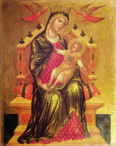 Madonna and Child enthroned with two angels (tempera on panel) Madonna and Child enthroned with two angels (tempera on panel)