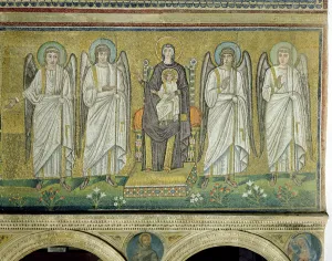 Madonna and Child enthroned and flanked by angels (mosaic) Madonna and Child enthroned and flanked by angels (mosaic)