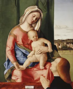The Madonna and Child with a Male Donor, a landscape beyond, (oil on panel) The Madonna and Child with a Male Donor, a landscape beyond, (oil on panel)