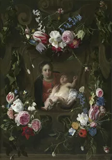 Madonna & Child Gallery: Madonna surrounded by a Garland of Flowers (oil on panel)