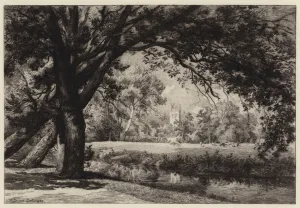 Magdalen Tower from Christ Church Meadows (etching) Magdalen Tower from Christ Church Meadows (etching)