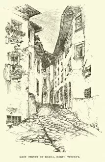 Barga Gallery: Main street of Barga, North Tuscany (engraving)