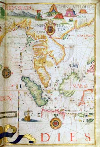 Mainland Southeast Asia, detail from a world atlas, 1565 (vellum) Mainland Southeast Asia, detail from a world atlas, 1565 (vellum)