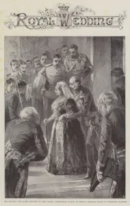 Her Majesty the Queen escorted to the Chapel, Buckingham Palace, by Prince Christian Victor of Schleswig-Holstein Her Majesty the Queen escorted to the Chapel, Buckingham Palace, by Prince Christian Victor of Schleswig-Holstein