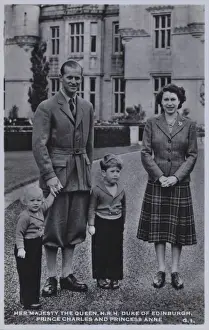 Her majesty the Queen, HRH Duke of Edinburgh, Prince Charles and Princess Anne (b/w photo) Her majesty the Queen, HRH Duke of Edinburgh, Prince Charles and Princess Anne (b/w photo)