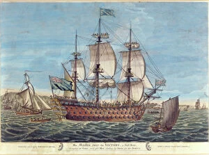 His Majestys Ship, the Victory (coloured engraving)