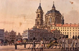 Malostranske (Little Quarter) Square (lower part), c.1810 (coloured etching) Malostranske (Little Quarter) Square (lower part), c.1810 (coloured etching)