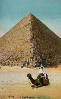 Great Pyramid Gallery: Man on a camel in front of the Great Pyramid ogf Giza, Egypt (photo)