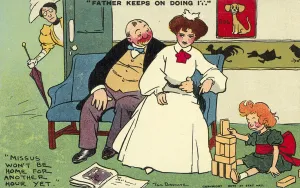 Man embracing his children's nanny (colour litho) Man embracing his children's nanny (colour litho)