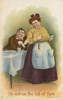 Man propositioning waitress (colour litho)