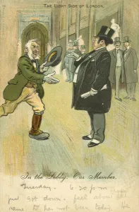 Man rushing to shake the hand of his MP (colour litho) Man rushing to shake the hand of his MP (colour litho)