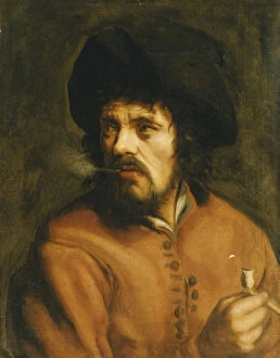 Artist Flemish Gallery: A Man Smoking a Clay Pipe, (oil on canvas)