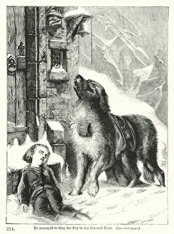 He managed to drag the Boy to the Convent Door (engraving) He managed to drag the Boy to the Convent Door (engraving)