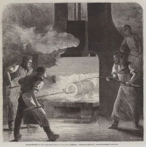 Manufacture of the Armstrong Gun at Woolwich Arsenal, welding the Coil (engraving) Manufacture of the Armstrong Gun at Woolwich Arsenal, welding the Coil (engraving)
