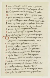 Manuscript written by Hrotswitha of Gandersheim describing the escape of Queen Adelheid, 10th Century (colour litho) Manuscript written by Hrotswitha of Gandersheim describing the escape of Queen Adelheid, 10th Century (colour litho)