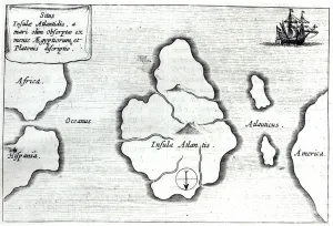 Map of Atlantis, from Mundus Subterraneus, 1665-68 (engraving) (b/w photo) Map of Atlantis, from Mundus Subterraneus, 1665-68 (engraving) (b/w photo)