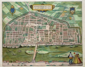 Map of Aurelia, from Civitates Orbis Terrarum by Georg Braun (1541-1622 Map of Aurelia, from Civitates Orbis Terrarum by Georg Braun (1541-1622