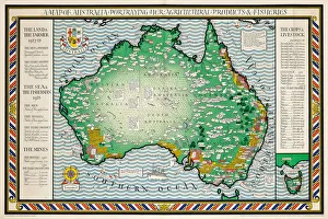 English Text Gallery: A Map of Australia, 1930 (colour litho)