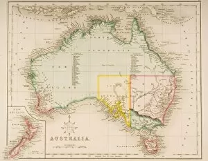 Tasmania Collection: Map of Australia and New Zealand (coloured engraving)