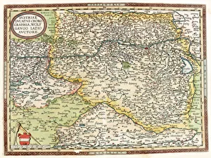 Map of Austria with the Danube River and the city of Vienna, 1570 (engraving) Map of Austria with the Danube River and the city of Vienna, 1570 (engraving)