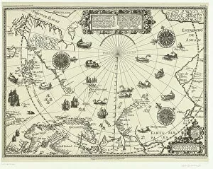 Denmark Collection: Map of the countries around the Arctic Circle with the three voyages of the Dutch in 1598