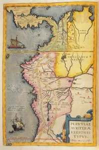 Map of the gold-bearing regions in Peru, from the Atlas Maior Map of the gold-bearing regions in Peru, from the Atlas Maior