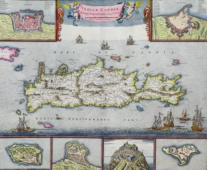 Map of the Island of Candia (Crete) with the sea port of Herakleion, c Map of the Island of Candia (Crete) with the sea port of Herakleion, c