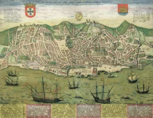 Map of Lisbon, from Civitates Orbis Terrarum by Georg Braun (1541-1622 Map of Lisbon, from Civitates Orbis Terrarum by Georg Braun (1541-1622