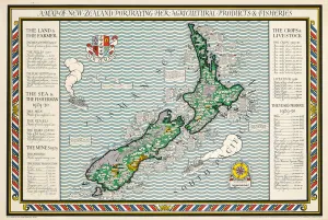 English Text Gallery: A Map of New Zealand, 1931 (colour litho)
