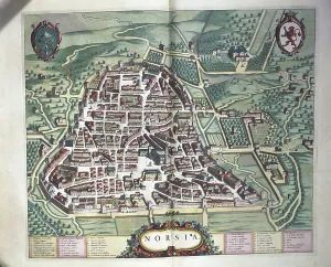 Map of Norcia, from Theatrum civitatum et admirandorum Italiae by Joan Blaeu, engraving Map of Norcia, from Theatrum civitatum et admirandorum Italiae by Joan Blaeu, engraving