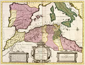 Maps Collection: Map of North Africa (Mauritania, Morocco, Algeria, Tunisia, Libya) and Europe (Spain