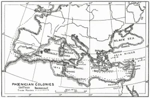 Map of the Phoenincian colonies and its Mediterranean trade routes, 1500 -539 BC Map of the Phoenincian colonies and its Mediterranean trade routes, 1500 -539 BC