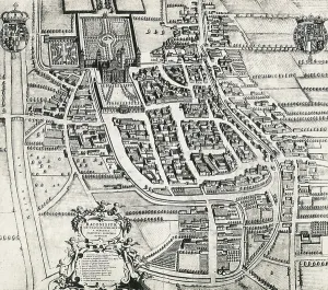 Map of Racconigi, Engraving by Joan Blaeu (1596-1673), Italy, 17th century Map of Racconigi, Engraving by Joan Blaeu (1596-1673), Italy, 17th century