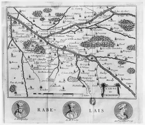 Map of the region of Chinon related to the works of Francois Rabelais, published in 1725 Map of the region of Chinon related to the works of Francois Rabelais, published in 1725