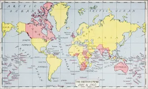 Mapmaking Gallery: Map showing the Kings empire, in red, in 1910 and 1935, from The Queen