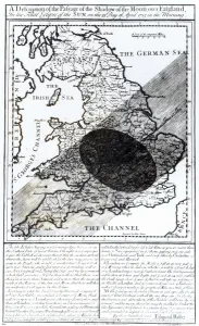 A Map Showing the Passage of the Shadow of the Moon Over England on 22 April 1715 A Map Showing the Passage of the Shadow of the Moon Over England on 22 April 1715