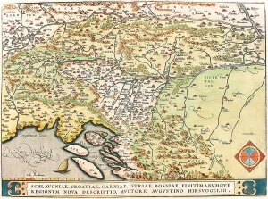 Map of Slavonia, Croatia, Bosnia and Dalmatia, 1570 (engraving) Map of Slavonia, Croatia, Bosnia and Dalmatia, 1570 (engraving)