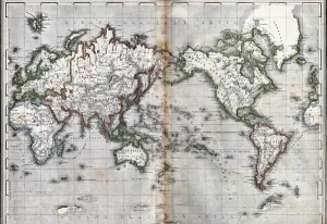 Map of the world. Italy. Engraving sd. mid 19th century Map of the world. Italy. Engraving sd. mid 19th century