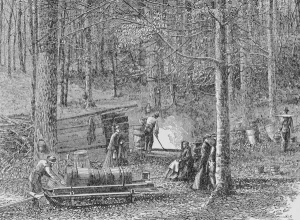 At the Maple Syrup Camp, illustration from Harpers Weekly, 1867 At the Maple Syrup Camp, illustration from Harpers Weekly, 1867