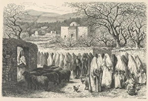 Tlemcen Collection: Marabout and Procession: Tlemcen, engraved by Henri Theophile Hildibrand (1824-97)