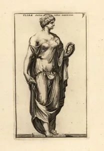 Marble statue of the Roman goddess Flora with garland. 1779 (engraving) Marble statue of the Roman goddess Flora with garland. 1779 (engraving)