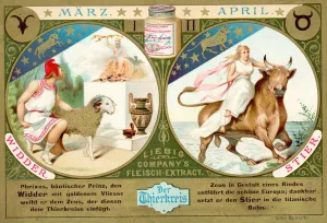 March and April: Aries and Taurus (chromolitho) March and April: Aries and Taurus (chromolitho)