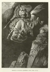 Marcus Curtius leaping into the Gulf (engraving) Marcus Curtius leaping into the Gulf (engraving)