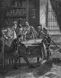 The marechal of Vieilleville planting his dagger in a patent by which the King of France Henry II (1519-1559) The marechal of Vieilleville planting his dagger in a patent by which the King of France Henry II (1519-1559)