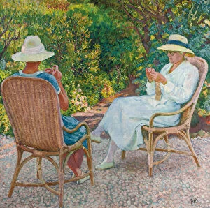 Legs Crossed At Knee Gallery: Maria and Elisabeth van Rysselberghe Knitting in the Garden, c.1912 (oil on canvas)