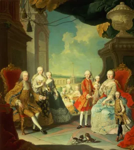 Maria Theresa and her Husband at the staircase leading from the Great Hall of Schloss Maria Theresa and her Husband at the staircase leading from the Great Hall of Schloss