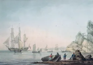 Marine View, with boat and figures on a shore Marine View, with boat and figures on a shore