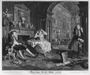 Marriage a la Mode, Plate II, The Tete a Tete, 1745 (engraving) Marriage a la Mode, Plate II, The Tete a Tete, 1745 (engraving)